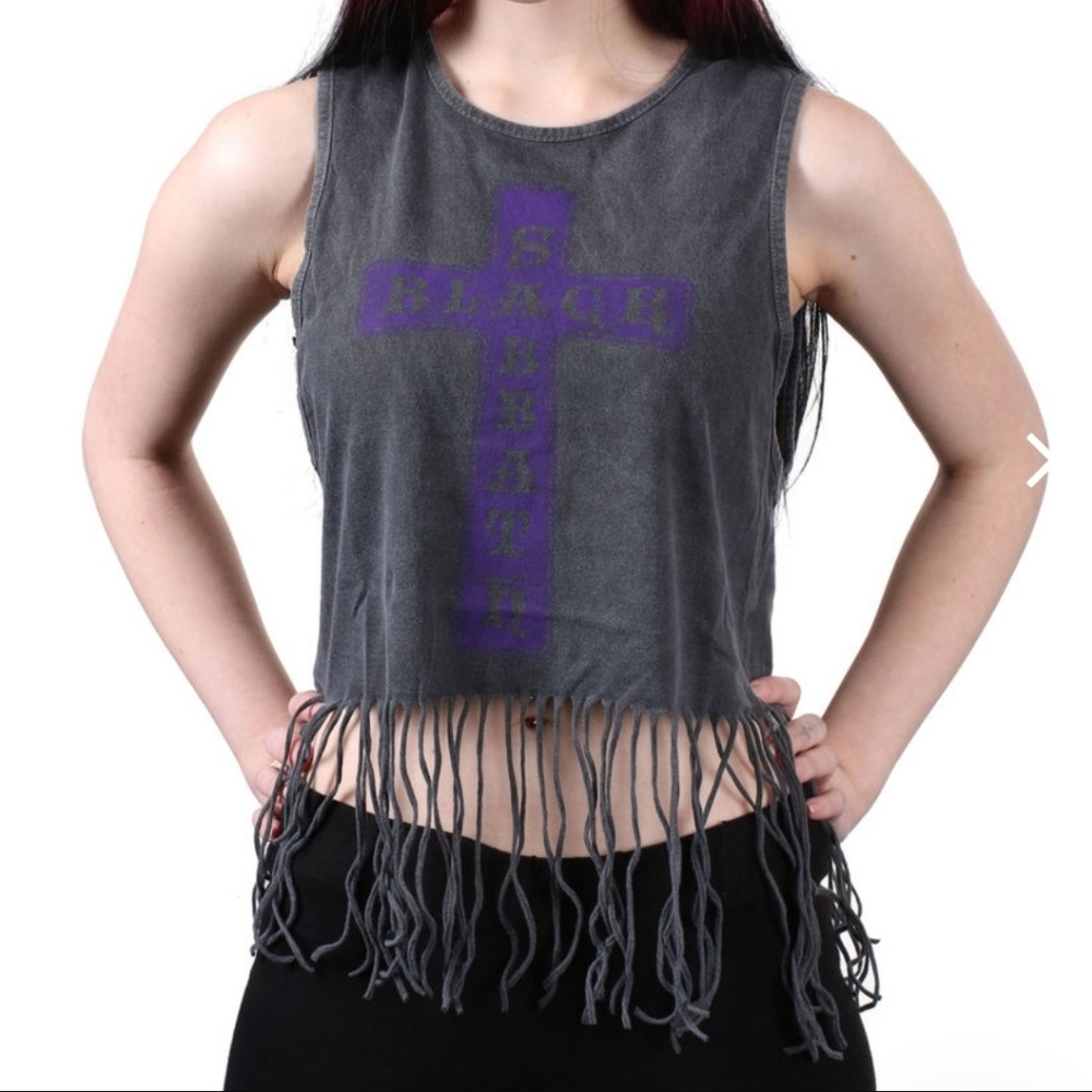 Black Sabbath Vintage Cross Tassle Cropped Vest Tee